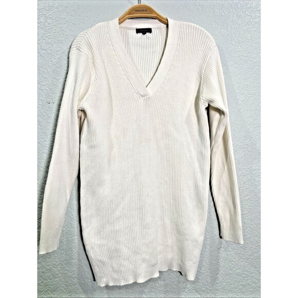 Quince Ribbed Sweater Women's M White Organic Cotton Side Zips Quiet Luxury - Picture 1 of 6